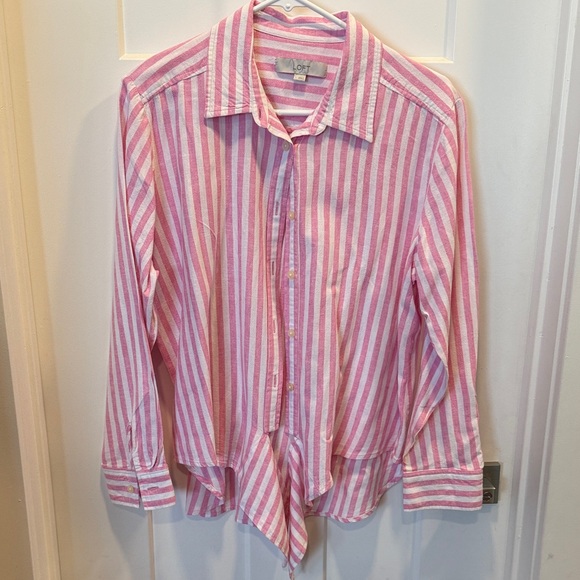 LOFT Pink and White Striped Button-Up Shirt - Picture 1 of 1